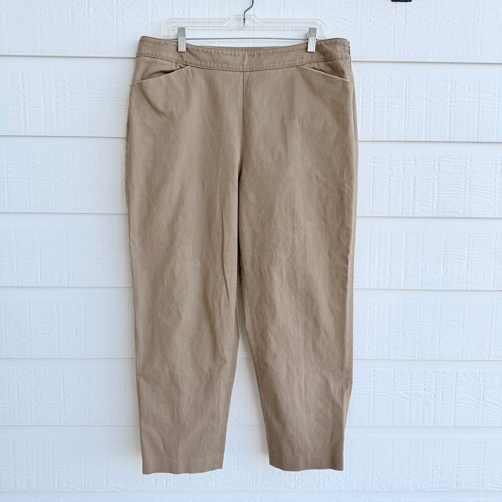 albots Size 16 Brown Stretch Ankle Pants Side Zip Flat Front